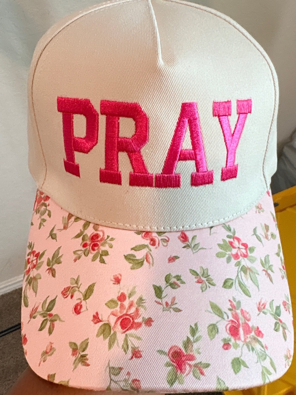 Zenana Outfitters Floral Pink & Cream 'PRAY' Baseball Cap